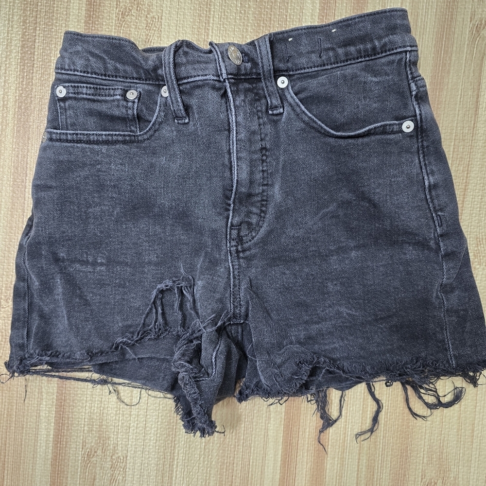 Madewell Black Denim High Rise Distressed Jean Shorts Size 25